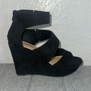 Christian Siriano Black Suede Wedge Sandals